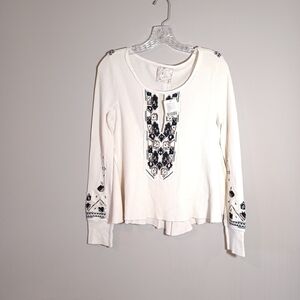 Free People FP X Marion Embroidered Thermal Size S Ivory New Nwt